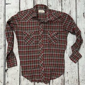 Vintage Wrangler Pearl Snap Button Down Long Sleeve Rockabilly Shirt